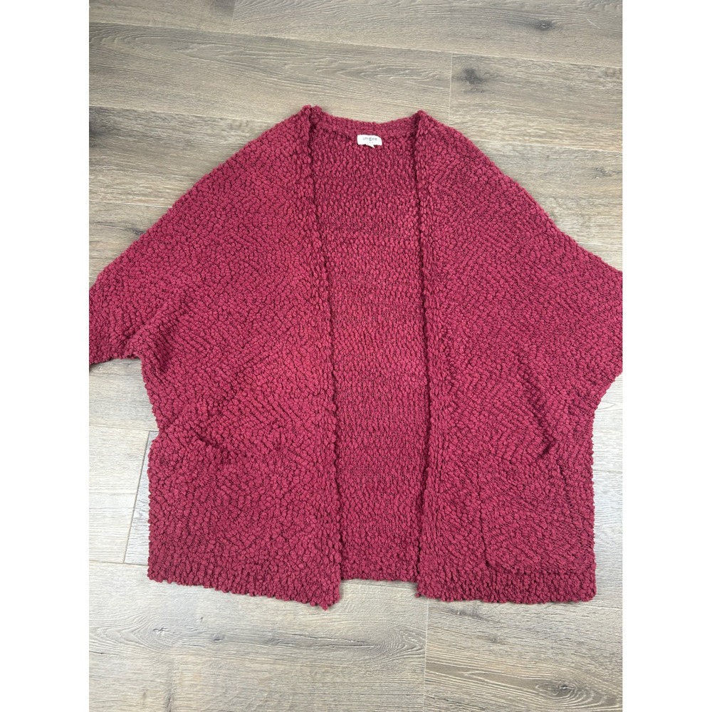 Umgee USA Burgundy Popcorn Knit Open Front Cardigan Sweater Pockets Large